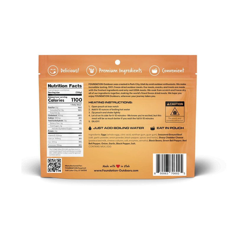 FOUNDATION Outdoors Southwest Style Breakfast, Freeze Dried Backpacking & Camping