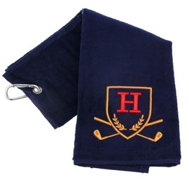 Always Looking Good Golf Towel with Monogrammed Embroidery Initial Letter Luxury Velour 50cm x 40cm Custom Embroidered Golf Towel with Carabiner Clip Gift- Golf Gifts for Men (Navy, H)