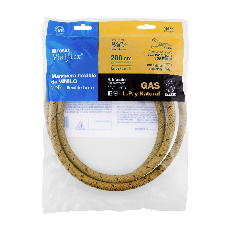 Foset FGA-20V, Manguera flexible de 200cm para gas, trenzado con