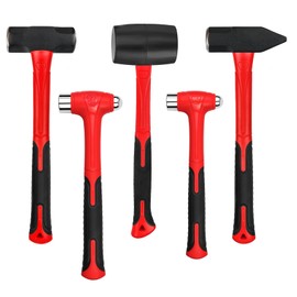 C&T 5-Piece Hammer Set, 16oz Ball Peen Hammer | 32oz Ball Peen Hammer | 32oz Rubber Mallet | 3lb Sledge Hammer | 3lb Cross Peen, Fiberglass Handle & Mallet Set