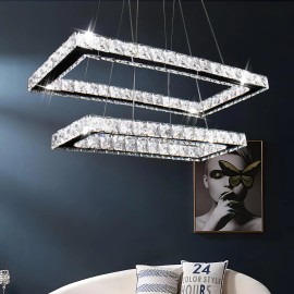 Modern Chrome Rectangular Crystal Chandelier Linear Rectangle Pendant Light Fixtures for Dining RoomLamp Power(W): 46, Number of Lights: LED, Shade  color: Cool White, Design Style: Modern