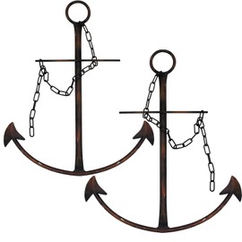 Aura7Mix 13" Antique Metal Nautical Anchor Wall Decor with Chain, Hand-Painted Iron Metal Anchor Art Wall Decor Ideas for Coastal, Farmhouse, Bedroom, Dorm Home, Living Room (2 Pack Vintage)