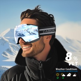 ZABERT Ski Goggles for Men Women Adults Men Children 10 11 12 13 Years, Glasses Wearers Ski Snowboard Goggles Snow Goggles Snowboard Goggles Black Mirrored Silver v3