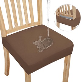 Easy-Going - Juego de 2 fundas de asiento 100% impermeables para sillas de comedor, fundas elásticas para asientos de silla, fundas protectoras extraíbles y lavables, color café