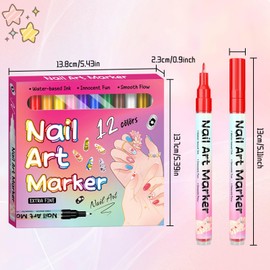 12 Colors Magiart Waterproof Nail Art Pen, Nail Art Pens Set,Waterproof Nail Art Pen, Nail Art Marker Drawing Painting Liner Pen,DIY Nail Art Beauty Adorn Manicure Tool, 0.5mm Precision Tip, Quick Dry