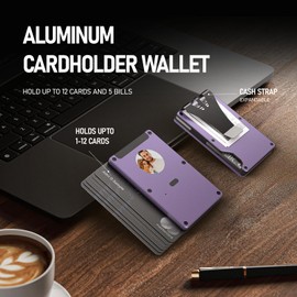 Smart Metal Wallet with Custom 4-Color E-Ink Screen, Double-Tap to Show Contact Info, Built-in Find My Tracker (iOS Only), RFID-Blocking Metal Design, Holds 12 Cards & Removable Cash Clip