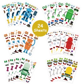 Qpout 24 Sheets Make a Robot Sticker and 10 Sheets Robot Tattoo Stickers for Children, Make Your Own Stickers Make a Face Sticker Robot Temporary Tattoos