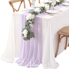 2 Packs Light Purple Chiffon Table Runner 27x120 Inches Elegant Sheer Runners Romantic Fabric for Wedding Birthday Party Decor