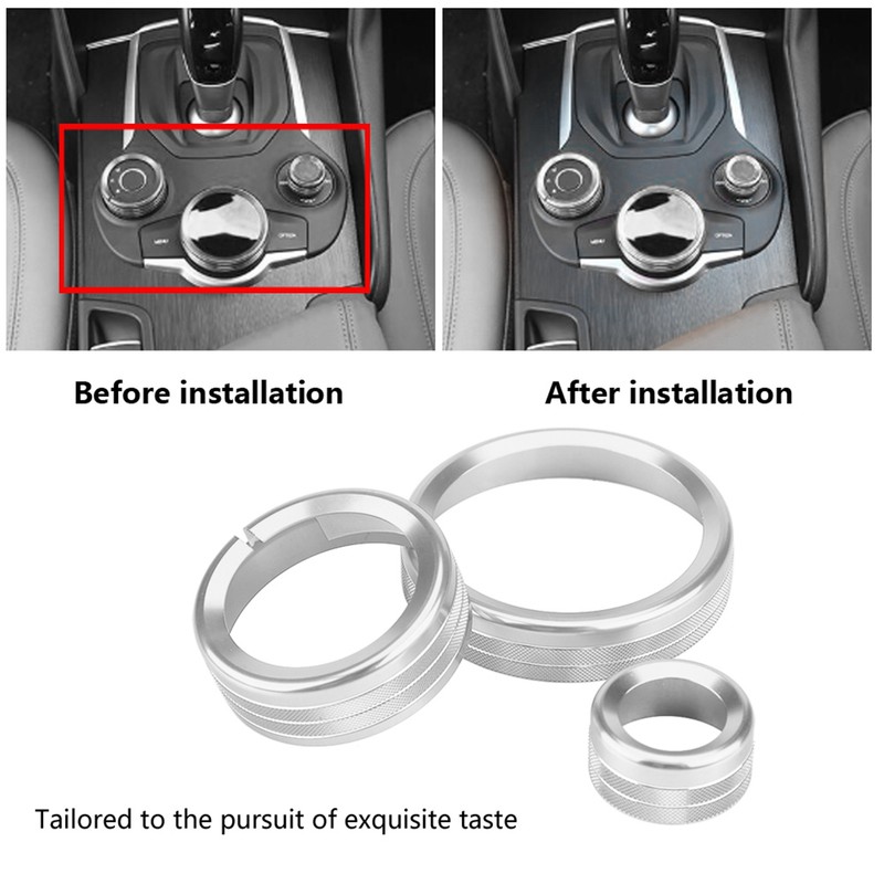 3Pcs Car Center Control Multimedia Knob Circle Cover Trim for