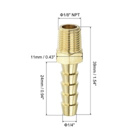 sourcing map Brass Hose Barb Fittings 2pcs 1/4" Barb x 1/8" NPT Male Brass Barb Pipe Fitting for Water Fuel Air