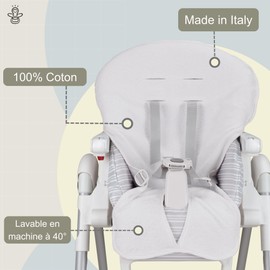 Babysanity Universal High Chair Cover Made of Soft Cotton Terry Towelling Gives Your High Chair a Dry and Fresh Feeling 100% Made in Italy (White)