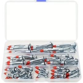 AIMALL 52pcs Boxed Galvanized Steel Hollow Wall Drive Anchor Expansion Screws, Cross Self-Tapping Expansion Bolts, 1/8 Size, 35mm to 59mm, for Drywall and Wall Fixing