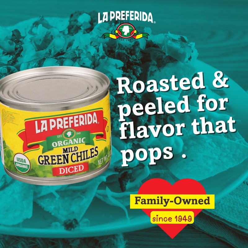La Preferida Organic Diced Green Chile Peppers Fire-Roasted & Peeled