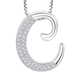 Starchenie Letter Necklace Lucky Letter C Necklace Zircon Pendant 925 Sterling Silver Necklace for Women