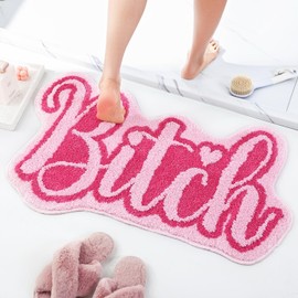 Panstar Pink Bath Mat Bathroom Rugs for Living Room, Bedroom, Kitchen Mats for Floor Funny Welcome Mat Non Slip Washable Rug with Funky Letter 20x32 inches