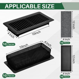 Zonon 40 Pcs 4" x 10" Floor Register Set Include Metal Vent Covers for Home Air Registers Metal Magnetic Floor Vent Covers Register Cover Traps Vent Screen Mesh Filters for Wall Ceiling Floor(Black)