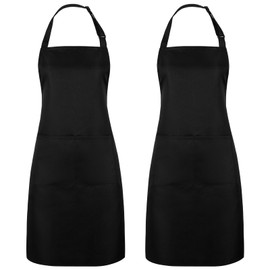 ViEinkaufen 2 Pack Kitchen Apron for Women, Adjustable Cooking Apron with 2 Pockets Unisex Women Men Aprons for Home Kitchen, Baking, Gardening, Restaurant, Coffee house BBQ(Black)