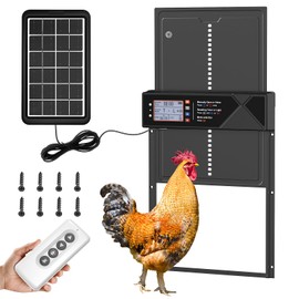 Automatic Chicken Coop Door Solar Powered, LCD Screen Electric Chicken Coop Door with Timer & Light Sensor, Aluminum Alloy Automatic Chicken Door with Anti-Pinch, Remote Control & 4 Working Modes