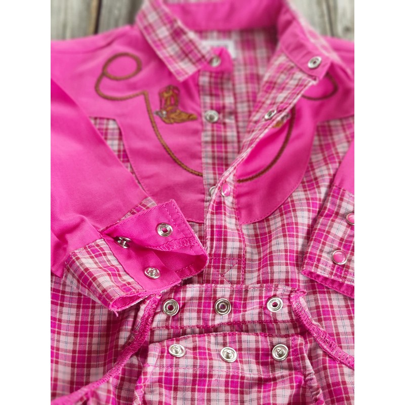 4Rodeo Baby Toddler Western Pink Plaid Cowboy Bodysuit Shirt (0-6