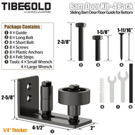 TIBEGOLD Barn Door Floor Guide, Wall Mounted Barn Door Rollers for Bottom Adjustable Roller, 8 Setup Options Sliding Door Guide, Adjustable Stay Roller with Flush Design and Felt Strips, Black, 4 Pack