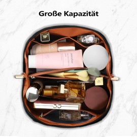 Groß Kosmetiktasche Schminktasche wasserdichte PU-Leder Reise Make-up-Tasche mit Große Weit Offener Tasche für Damen Frauen (Minimalist-Schwarz)