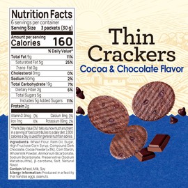 Vloong Cocoa & Chocolate Sweet Snack Cracker, Baked Crisp Cookie Thins with No Artificial Flavors, Healthy Snacks (1 Pack, 6.3 Ounce)