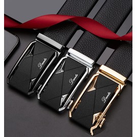 Mens Casual Ratchet Belt with Automatic Buckle Stylish Adjustable Slide Genuine Leather Belts for Men Dress Pants (D06812-1-Black)