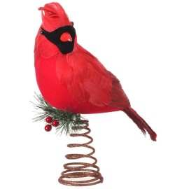 Regency 10" Red Feather Cardinal Bird Christmas Tree Topper