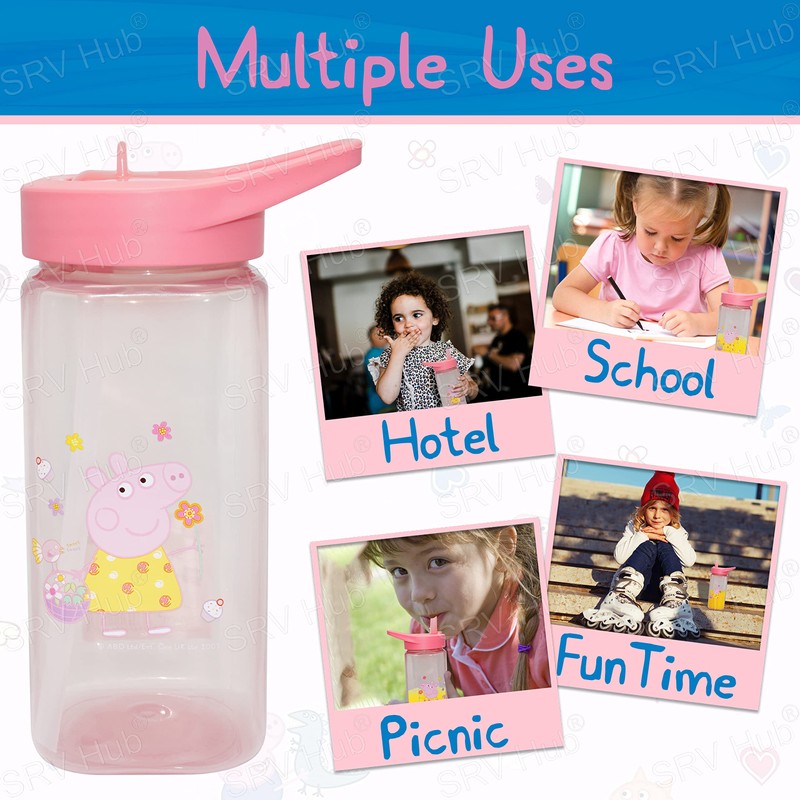 Pepa Pig Straw Water Bottle, 420 ml, Square Plastic Water