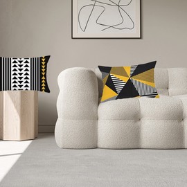 Daesar Decorative Pillowcase Covers, Pillowcase Covers 4 Pack Black White Yellow Outdoor Throw Pillow Cover 12x20 30x50CM Geometric Patterns Triangle, Polyester