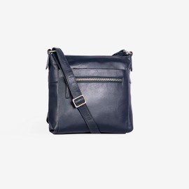 Grains & Tan Real Leather Crossbody Handbag for Women Vintage Designer Tote Ladies Soft Shoulder Bags Travel Hand Bag Classic Clutch Long Adjustable Strap Pure Girls Multiple Pockets- Soft Navy