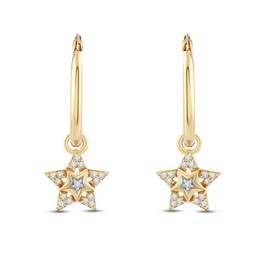 Jewelili Yellow Gold over Sterling Silver 1/10 Cttw Natural White Round Diamond Stars Hoop Earrings, Metal, Diamond