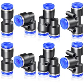 ERGAOBOY 8 pieces 6 mm AD push to connect fitting kits, 2 straight, 2 angles, 2 T pieces, 2 splitters, push to connect fittings, pipe connection, push fit