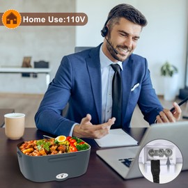 Akhia Electric Lunch Box for Adults, 60-80W Heated Lunch Boxes Food Heater for Man Work Car Truck, Portable Food Warmer Heating Lunch Box with 1.5L 304 Stainless Steel Container, 12V/24V/110V