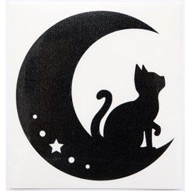 Cat and Moon Cutting Stickers, Cat and Moon and Star Design, Car Stickers, Decal, Dress Up and Hide Scratches, Size: Width 4.7 x Height 5.0 inches (12 x 12.8 cm) (Black)