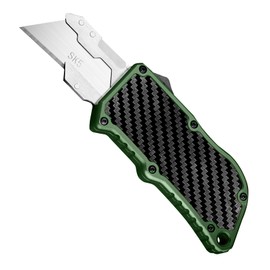 ainhue RU36 Retractable Utility Knife, 3.66 Inch Aluminum Ergonomic Handle with Pocket Clip, 5pcs SK5 Replacement Carbon Steel Blades, EDC Craft Box Cutter Knife For Office Home Arts (Green)