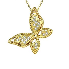 Hanessa Butterfly Pendant in Gold Elegant Necklace Women's Jewellery Gold-Plated Animal Nature Christmas Gift for Wife / Girlfriend, Crystal
