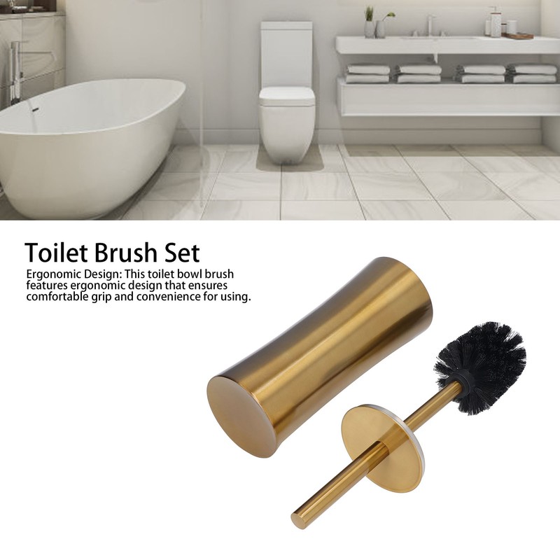 Toilet Brush Set Stainless Steel Gloden Space Saving Soft Durable