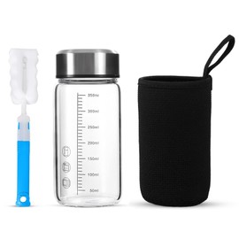 TONGRANG-LIFE 12Oz Small Glass Water Bottle with Lid and Sleeve,0.15in/3.8mm Thick Glass Shaker Bottles for Protein Mixes,Juicing,Smoothies, Infused Water,Beverage,Reusable Juice Bottles