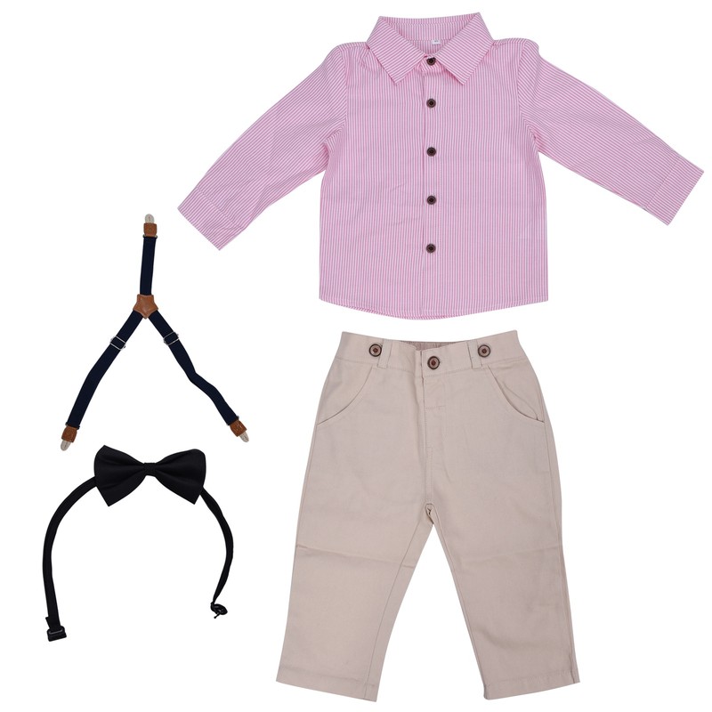 Baby Boy Gentleman Outfit Children Exquisite Stripe Shirt Suspender Pants