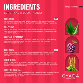 GYADA COSMETICS, Leave-In Light Curl Cream for Curly Hair, No Rinse, with Restructuring and Moisturising Effect, Based on Wine Lymph and Fermented