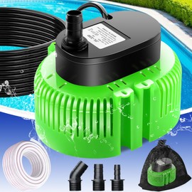 UniWater Pool Cover Pump above Ground-Submersible Sump Pump Swimming Water Removal Pumps, Sump Pumps for Pool Draining with 16ft Drainage Hose & 25 ft Extra Long Power Cord,850 GPH,3 Adapters-Green