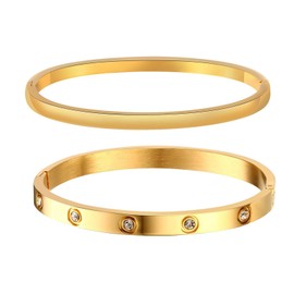 MPRAINBOW Gold Bracelets for Women, 2Pcs 18K Gold Plated Cubic Zirconia Bangle Crystal Friendship Bracelet Jewelry,Wedding Party Christmas Birthday Gifts for Her Girlfriend Sister Daughter, 2.36 Inch,