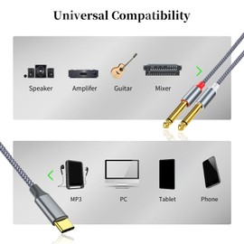 Eaglewireless USB C to Dual 6.35mm TRS Stereo Audio Splitter Y-Cable, 4 FT USB Type-C to 1/4" Audio Adapter Aux Jack Stereo Cord, Gold-Plated Connector, Nylon Braided Jacket, DAC Chip