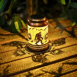 Bigfoot Solar Lanterns Outdoor Waterproof Hanging Solar Lights Big Foot Sasquatch Gifts for Women Men Metal Lantern Decorative LED Light for Yard, Patio, Lawn, Tabletop, Garden Decor