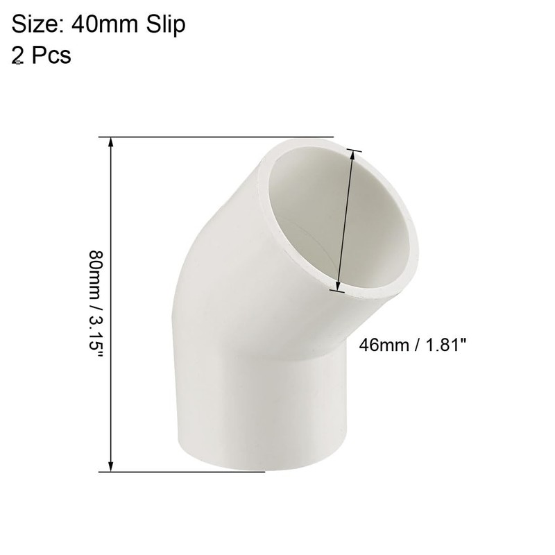 uxcell 40mm Slip 45 Degree PVC Pipe Fitting Elbow Coupling