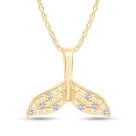 Round Natural Diamond Accent Whale Dolphin Tail Pendant Necklace in 14k Yellow Gold Over Sterling Silver