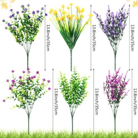 Hoteam 48 Bundles Artificial Faux Flowers Plastic Flower Plants Faux Outdoor Flowers Boxwood Plastic Shrubs Plants for Patio Porch Garden Home Farmhouse Vase Pots Hanging Planters (Classic)