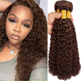 14 14 14 Inch Dark Brown Kinky Curly Bundles Human Hair Chocolate Brown Bundles Color 4 Human Hair Bundles Double Weft Remy Hair Extensions Wet and Wavy Bundles Silky Soft