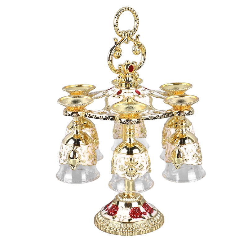 6Pcs Chinese Chalice Retro Style Zinc Alloy Glass Embossed Flower